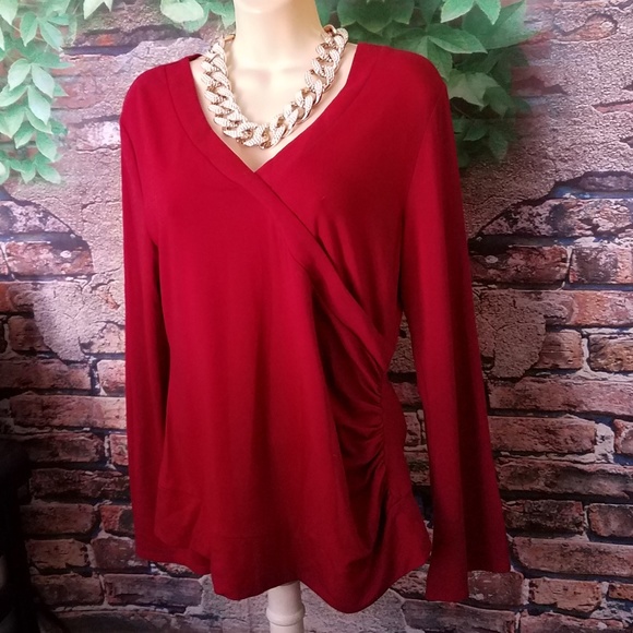 Surplice Cinched Side Flare Cuffs V Neck Sweater - Picture 2 of 5